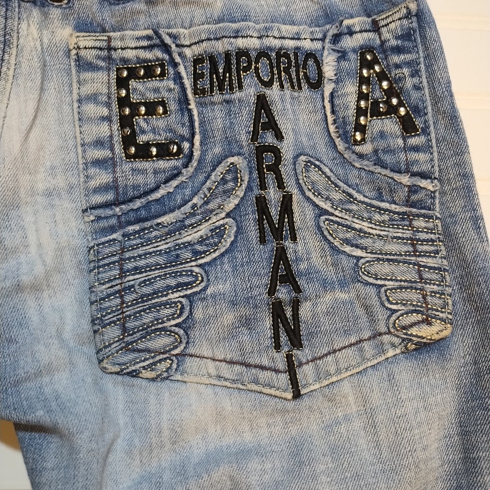 Vintage Emporio Armani Jeans Distressed Trashed 90s Women's Sz 29 Large Logo Y2K - Picture 10 of 16
